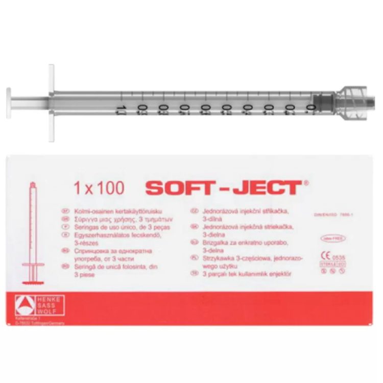 SOFT-JECT – strzykawka 3-częściowa, luer-lock (10 sztuk, 1ml) • Strzykawki